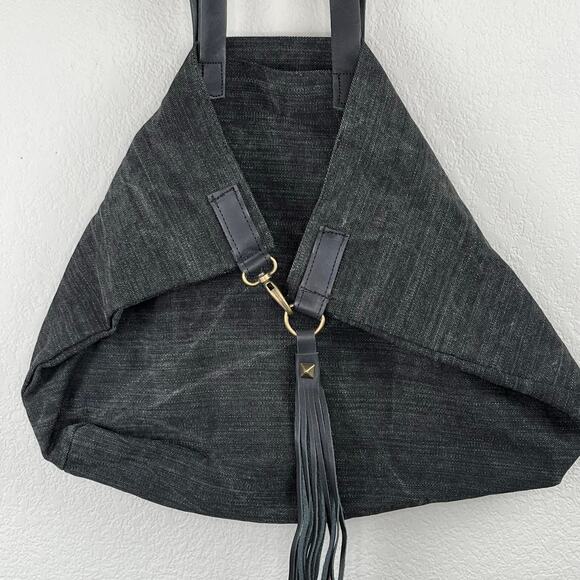 Lovestitch Black Wax Canvas Leather Fringe Millicent Hook Shoulder Tote Bag New - Picture 1 of 12